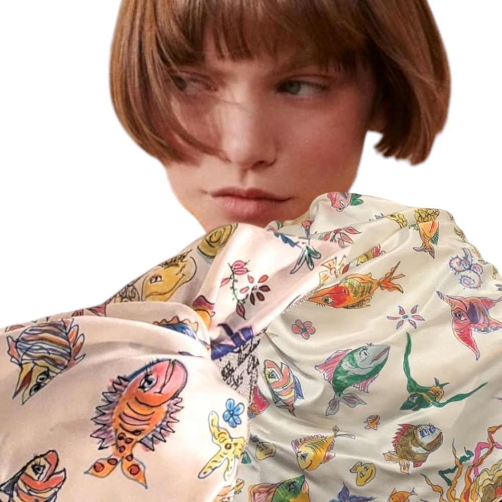 Hand painted signed silk/Satin scarf tropical fish one of a kind Original Spring - Picture 2 of 16